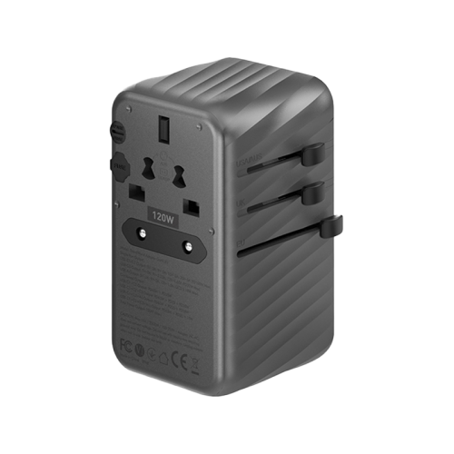 Energea TravelWorld 3-Port USB-C PD and 1-Port USB-A GaN 100W Travel Adapter - Gunmetal