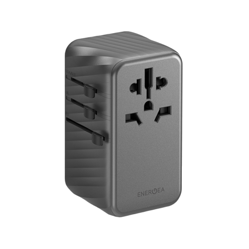 Energea TravelWorld 3-Port USB-C PD and 1-Port USB-A GaN 100W Travel Adapter - Gunmetal