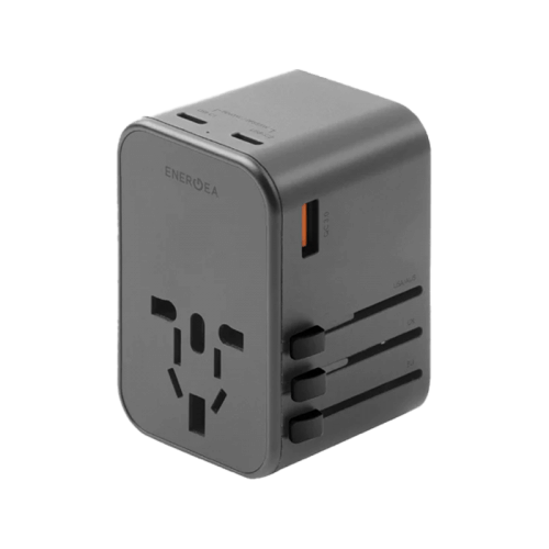 محول سفر Energea Travelworld بمنفذين USB-C ومنفذ USB-A GaN 65W - Gunmetal