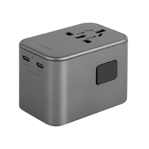 محول سفر Energea Travelworld بمنفذين USB-C ومنفذ USB-A GaN 65W - Gunmetal