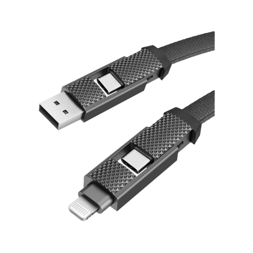 كابل Bazic GoCharge Alucable 4 في 1 بمدخل USB A وUSB-C إلى مخرج USB-C وLightning بطول 15 سم - أسود