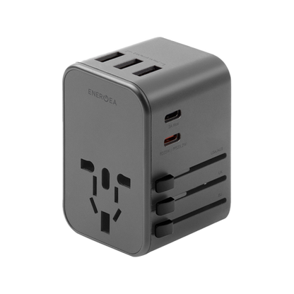 محول سفر Energea Travelworld بمنفذين USB-C و3 منافذ USB-A 35 وات PD - Gunmetal