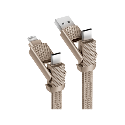 كابل Bazic GoCharge Alucable Aluminium 4 في 1 بمدخل USB-A وUSB-C إلى مخرج USB-C وLightning بطول 1 متر - ذهبي