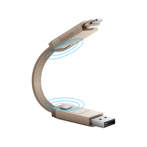 كابل Bazic GoCharge Alucable 4 في 1 بمدخل USB A وUSB-C إلى مخرج USB-C وLightning بطول 15 سم - ذهبي