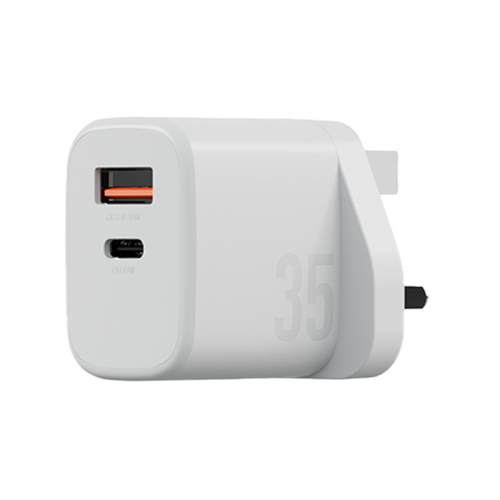 مجموعة Bazic Go Port Velox Kit Bundle 1-Port USB-C &amp; 1-Port USB-A PD 35W Wall Charger مع كابل Weave USB-C إلى USB-C 60W - Vanilla White
