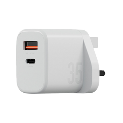 مجموعة Bazic Go Port Velox Kit Bundle 1-Port USB-C &amp; 1-Port USB-A PD 35W Wall Charger مع كابل Weave USB-C إلى USB-C 60W - Vanilla White