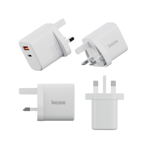 مجموعة Bazic Go Port Velox Kit Bundle 1-Port USB-C &amp; 1-Port USB-A PD 35W Wall Charger مع كابل Weave USB-C إلى USB-C 60W - Vanilla White
