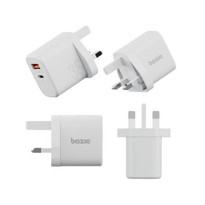 مجموعة Bazic Go Port Velox Kit Bundle 1-Port USB-C &amp; 1-Port USB-A PD 35W Wall Charger مع كابل Weave USB-C إلى USB-C 60W - Vanilla White