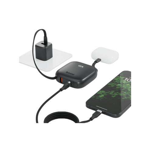 بنك طاقة بازيك جو باور فيوجن 4 في 1 مع كابل USB-C وLightning مدمج 10000 مللي أمبير في الساعة - ترافل