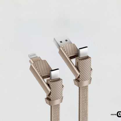 كابل Bazic GoCharge Alucable 4 في 1 بمدخل USB A وUSB-C إلى مخرج USB-C وLightning بطول 15 سم - ذهبي