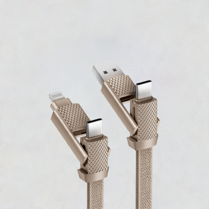 كابل Bazic GoCharge Alucable 4 في 1 بمدخل USB A وUSB-C إلى مخرج USB-C وLightning بطول 15 سم - ذهبي